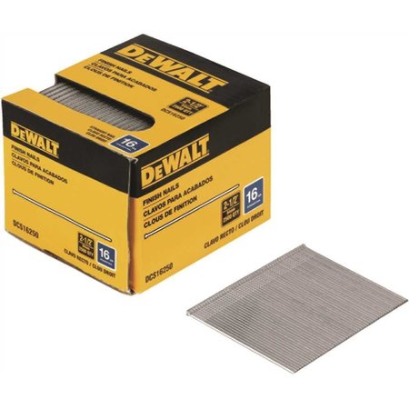 DEWALT Collated Brad Nail, 2-1/2 in L, 16 ga, Galvanized, Brad Head, Straight, 2500 PK DCS16250